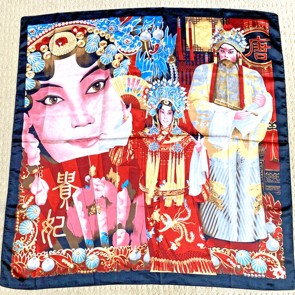 Asian Emperor Empress Scarf large silky feel square wrap modern colorful satin - Picture 1 of 8